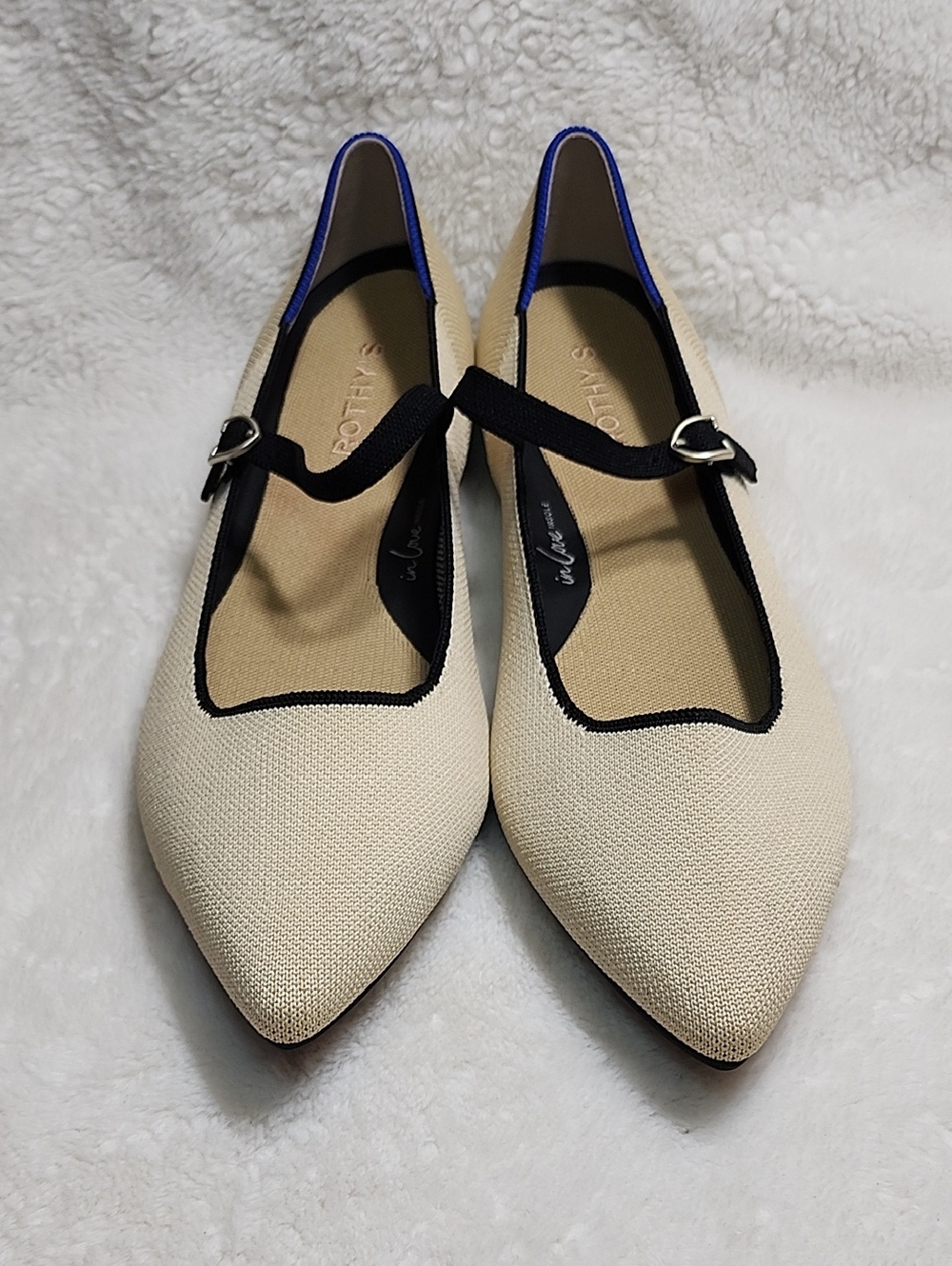 Rothy's The Point Mary Jane II flats beige/sandstone color black strap Sz 13 - Picture 5 of 16